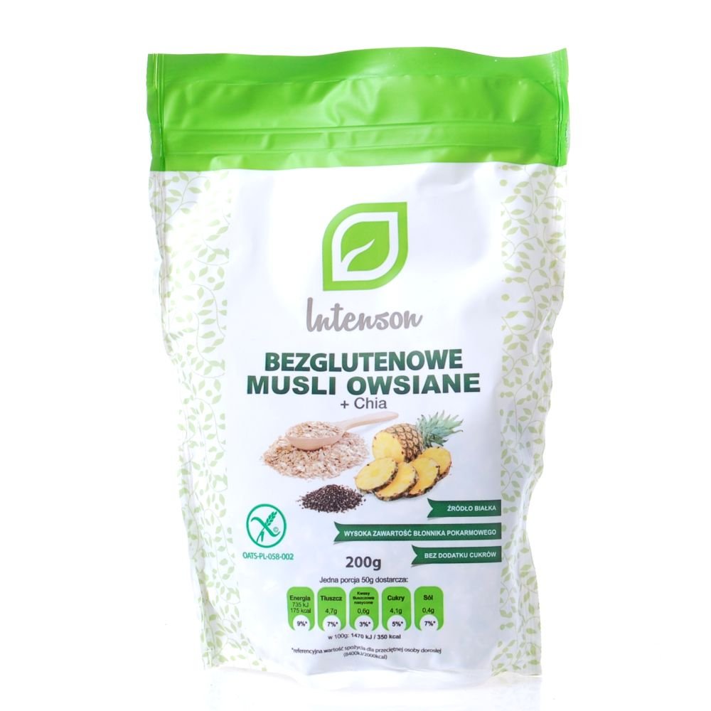 INTENSON INTENSON Bezglutenowe musli owsiane z nasionami Chia 200 g 3143681