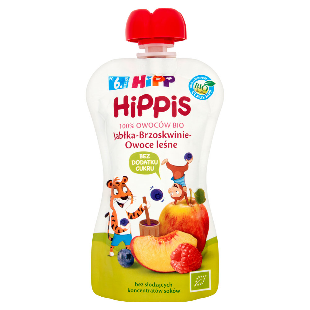 Hipp Jabłka-Brzoskwinie-Owoce leśne Mus owocowy po 6. miesiącu BIO
