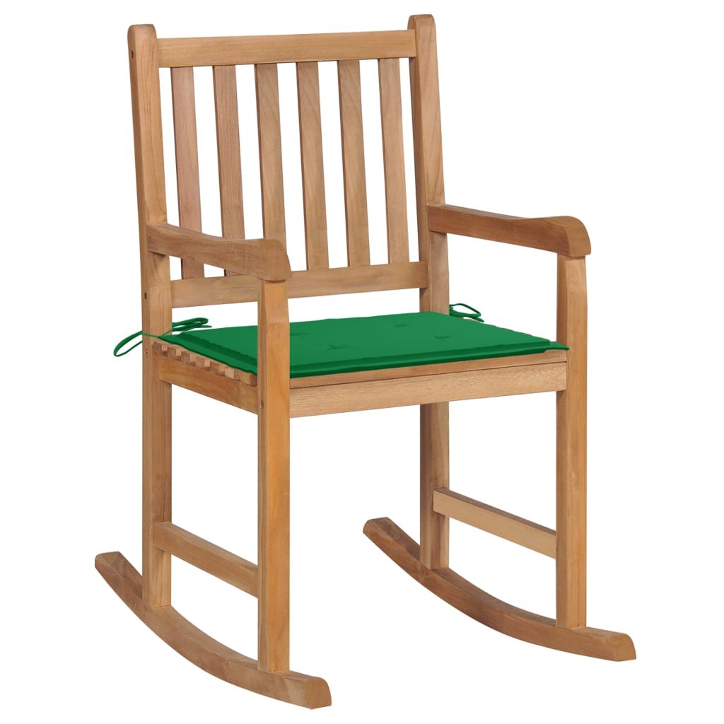 vidaXL Fotel bujany z zieloną poduszką lite drewno tekowe 3062762