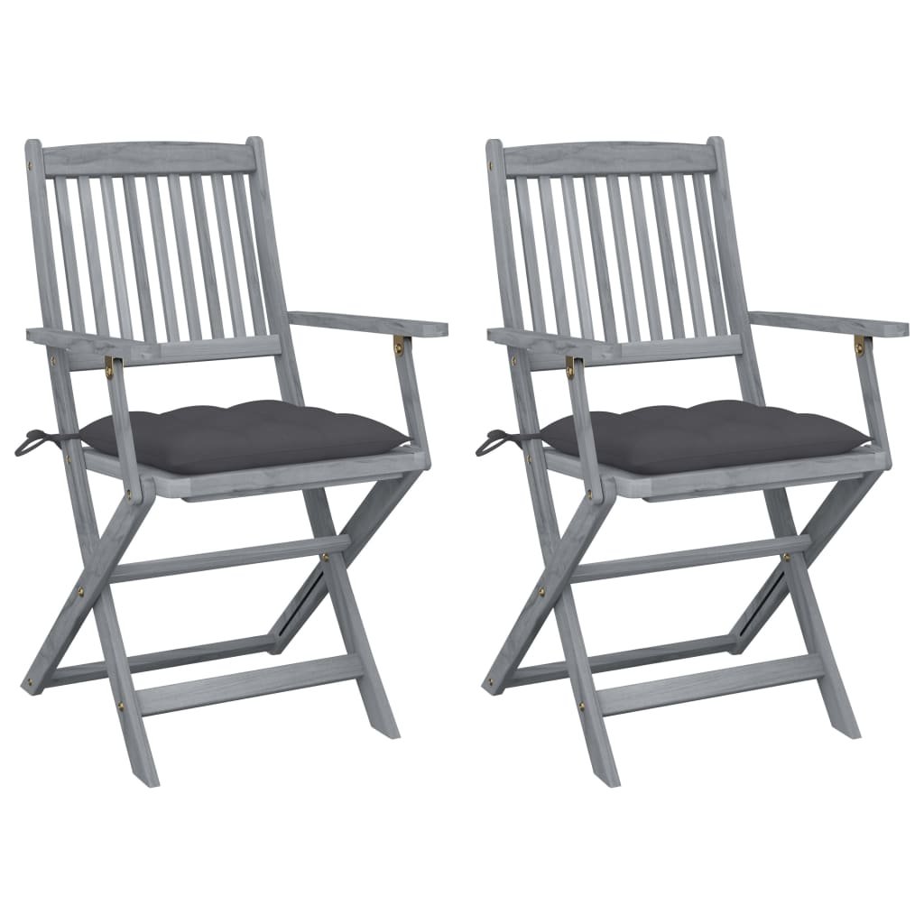 vidaXL Składane krzesła ogrodowe, 2 szt., z poduszkami, akacjowe! 3064497