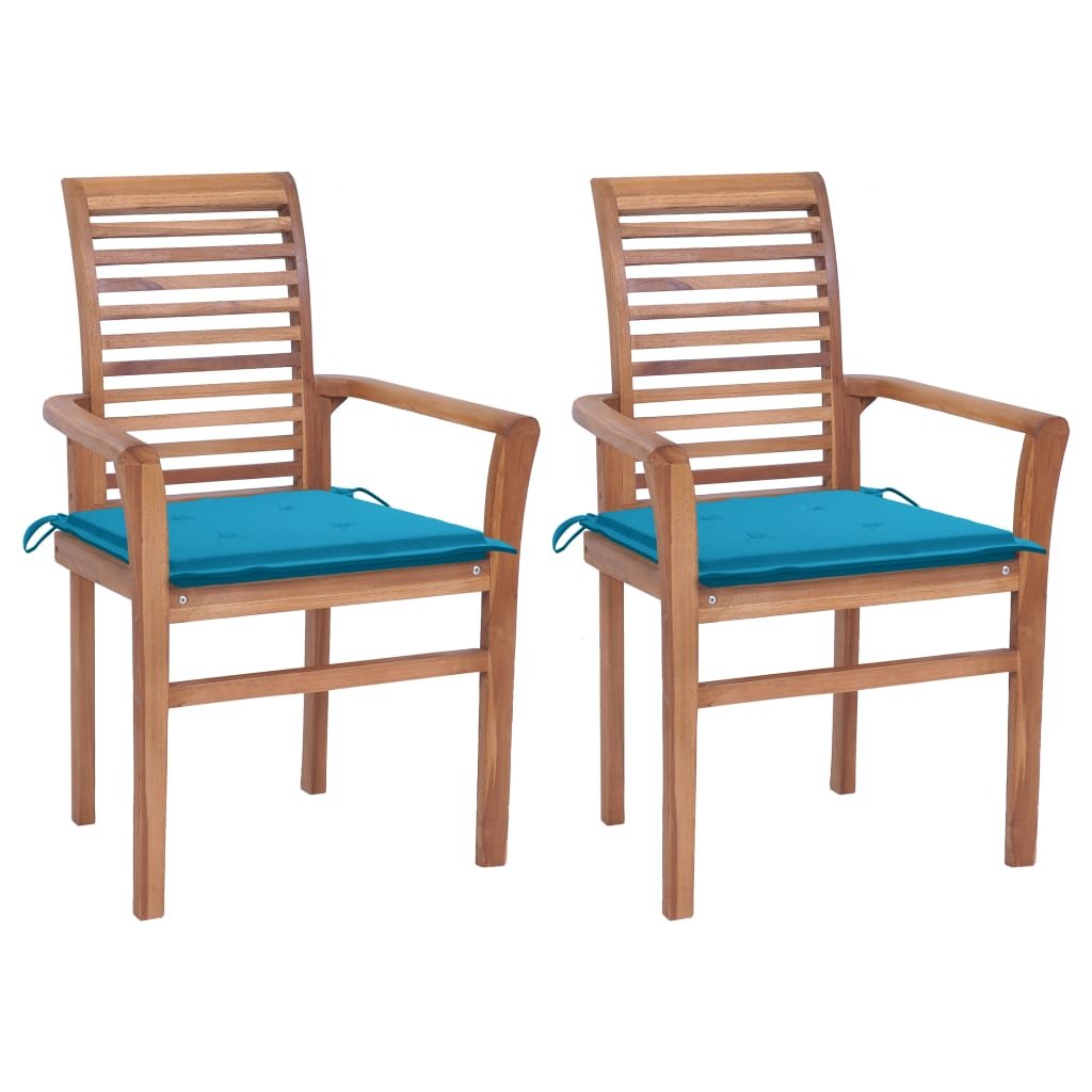 vidaXL Lumarko Krzesła stołowe, 2 szt., niebieskie poduszki, drewno tekowe! 3062599
