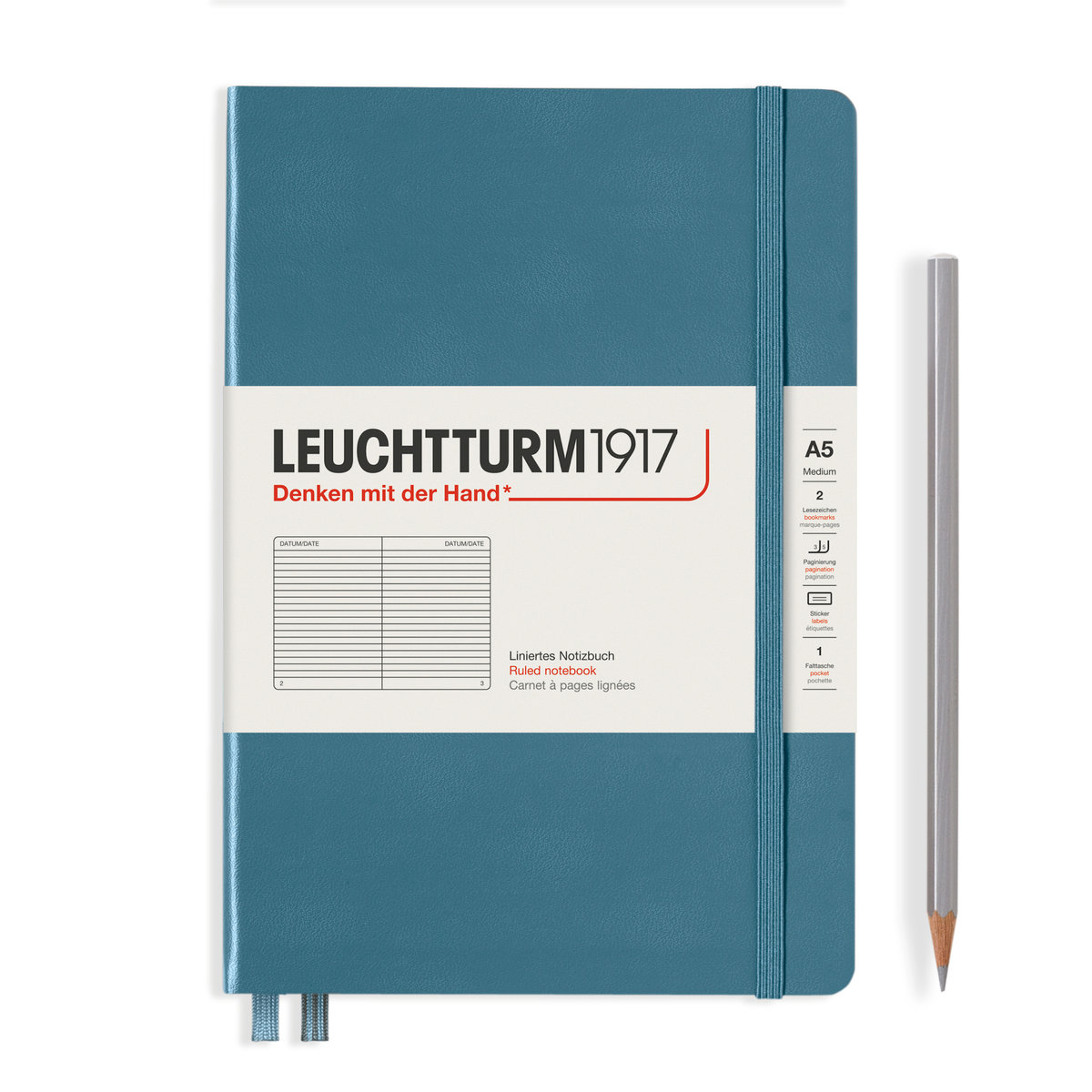 Notatnik Leuchtturm1917 Medium, notatnik w linie, A5, Rising Colours Stone Blue