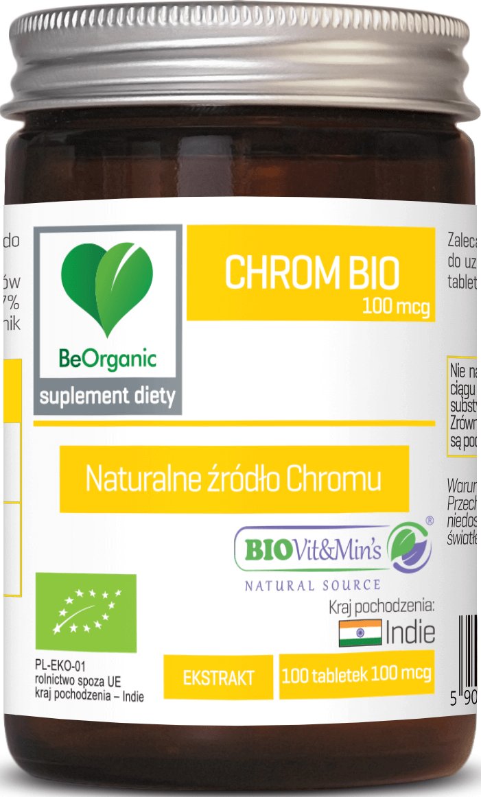 Beorganic Chrom BIO 100 mcg Naturalne źródło Chromu (100 tab) BeOrganic brg-036