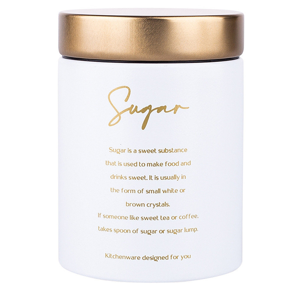 Lumarko Lumarko Puszka okrągła biała matowa z pokrywą w odcieniu złota 11x11x15 cm dek. Sugar 0204018432 Alt