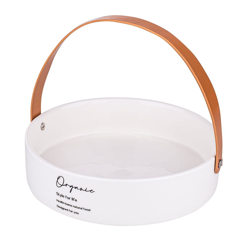 Lumarko Lumarko organic naczynie porcelanowe okrągłe ze skórzaną rączką 22 cm; wys. 6 cm 01010052173 Alt