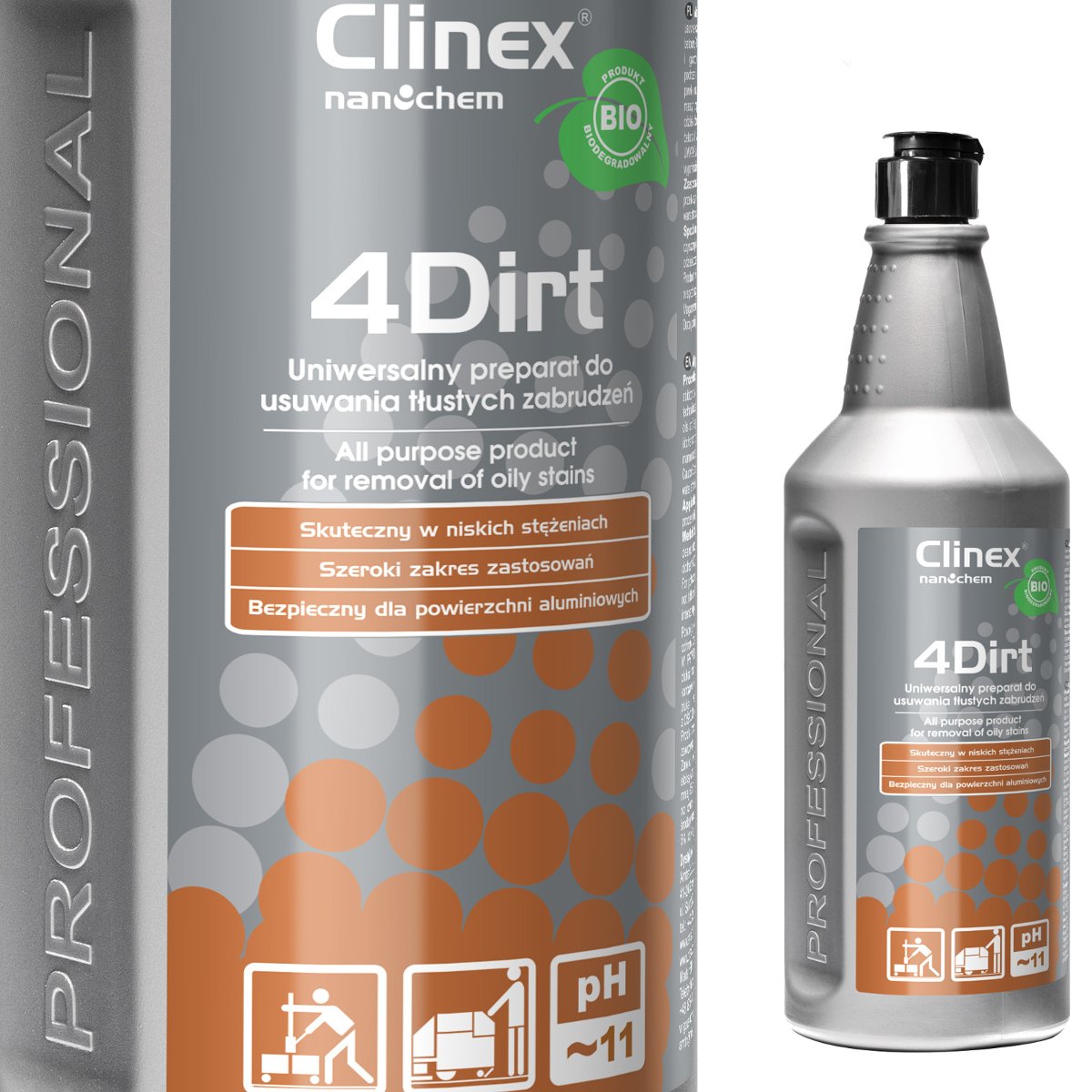 Clinex 4DIRT biodegradowalny uniwersalny preparat do usuwania tłustych zabrudzeń