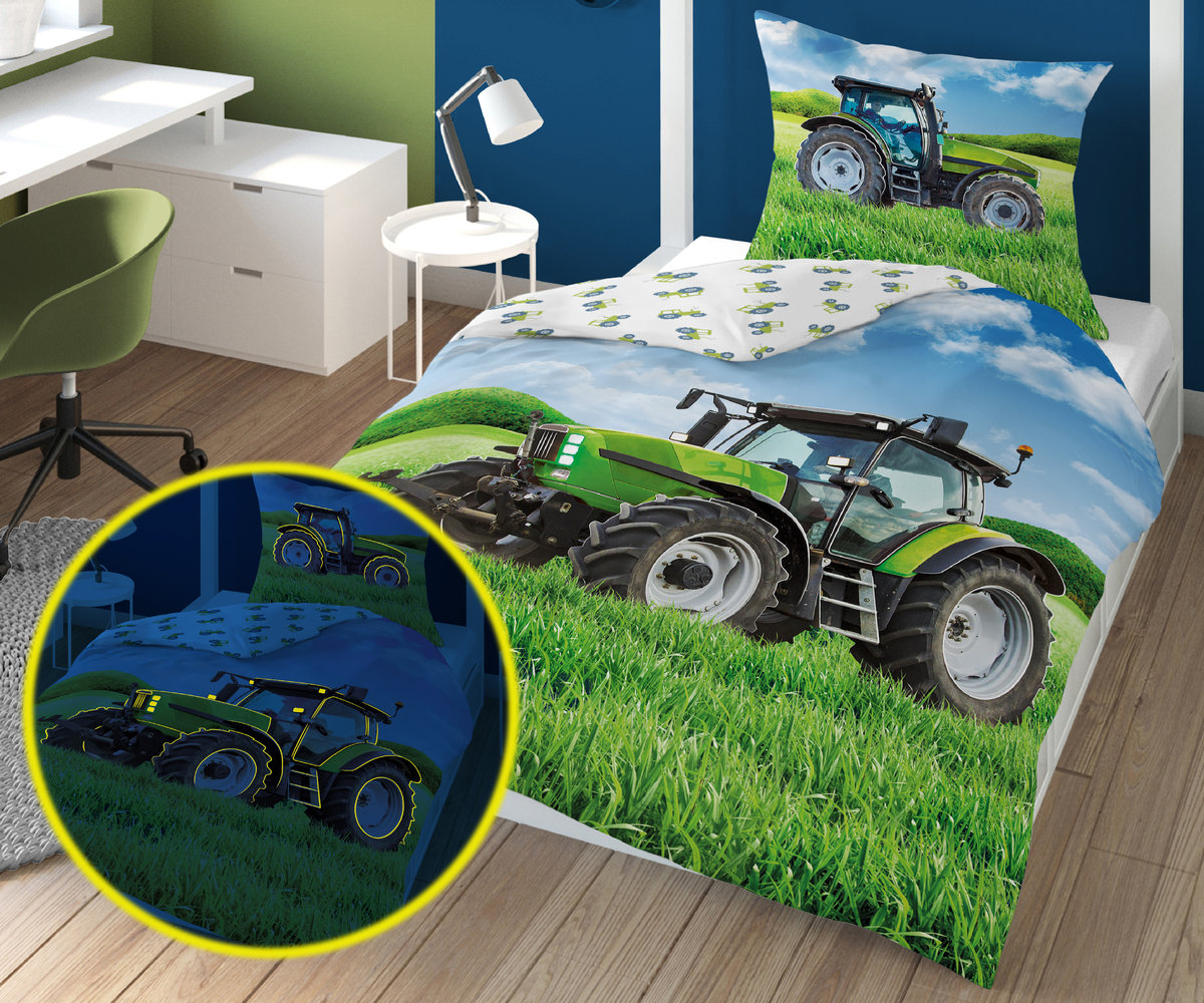 DL Pościel Bawełniana Turbo 3281B Zielony Traktor Glow 34735