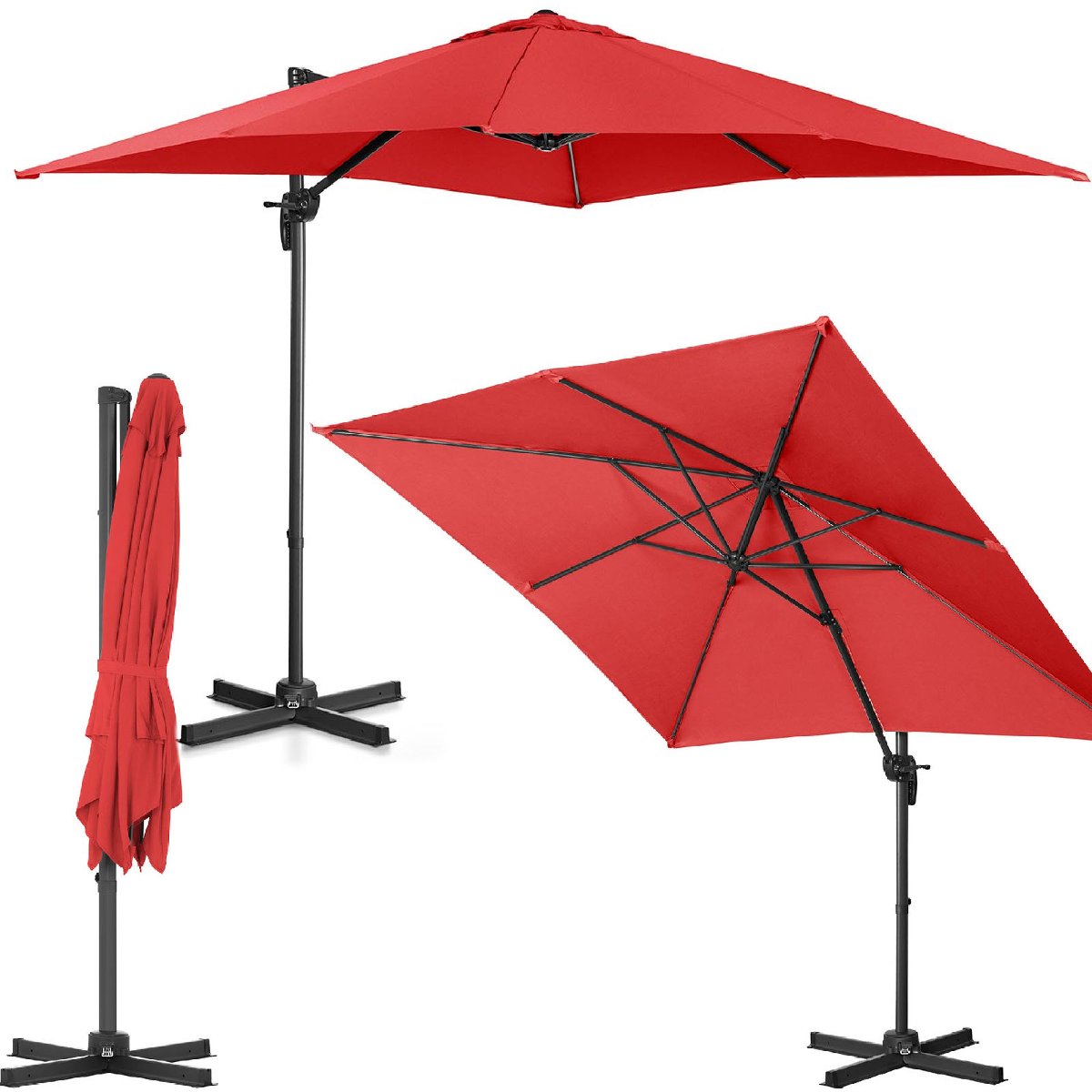 Uniprodo Parasol ogrodowy wiszący - obrotowy - 250 x 250 cm - czerwony