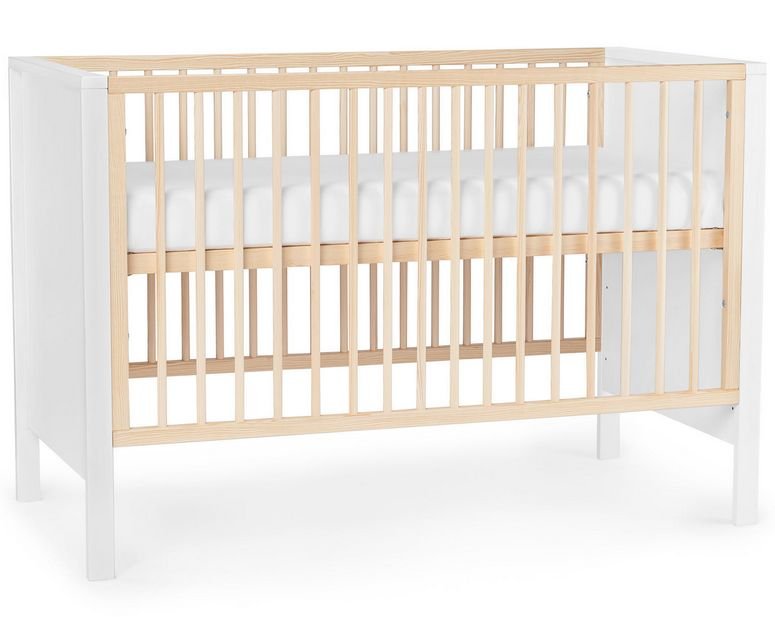 KinderKraft łóżko składane Baby wooden cot MIA guardrail + mattress white