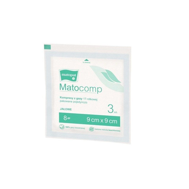 TZMO Kompresy MATOCOMP jałowe 9cmx9cm 17-nitkowe 8-warstwowe 3 sztuk