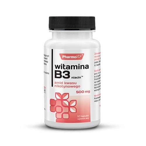 Witamina B3 Niacyna Niacin amid kwasu nikotynowego 500mg 60 kapsułek PharmoVit