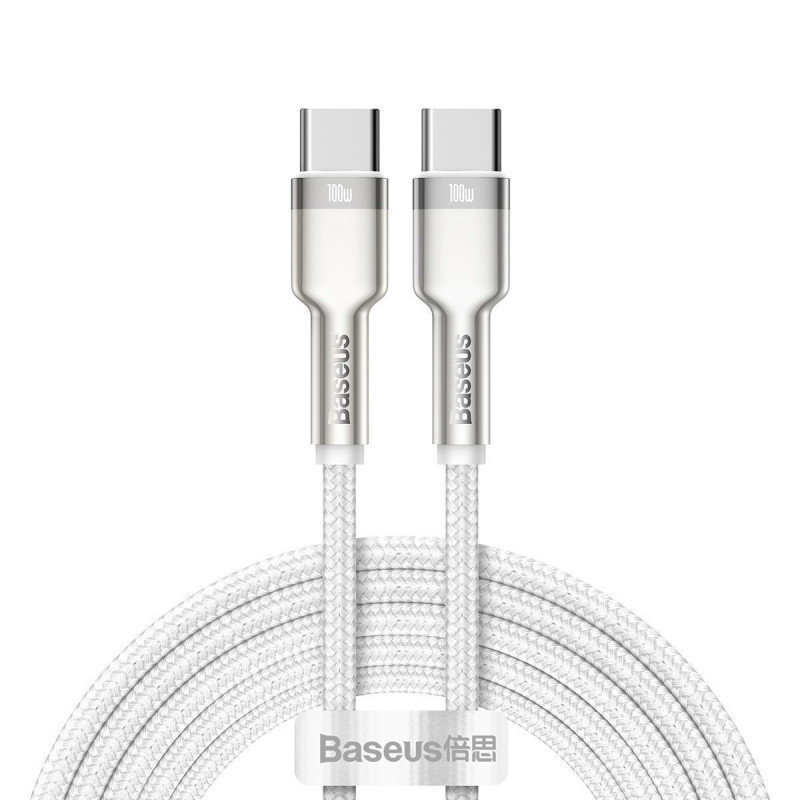 Baseus przewód ładujący/do transmisji danych Cafule Series USB C M na USB C M z metalowymi zakończeniami 100W 2 m CATJK D02 biały