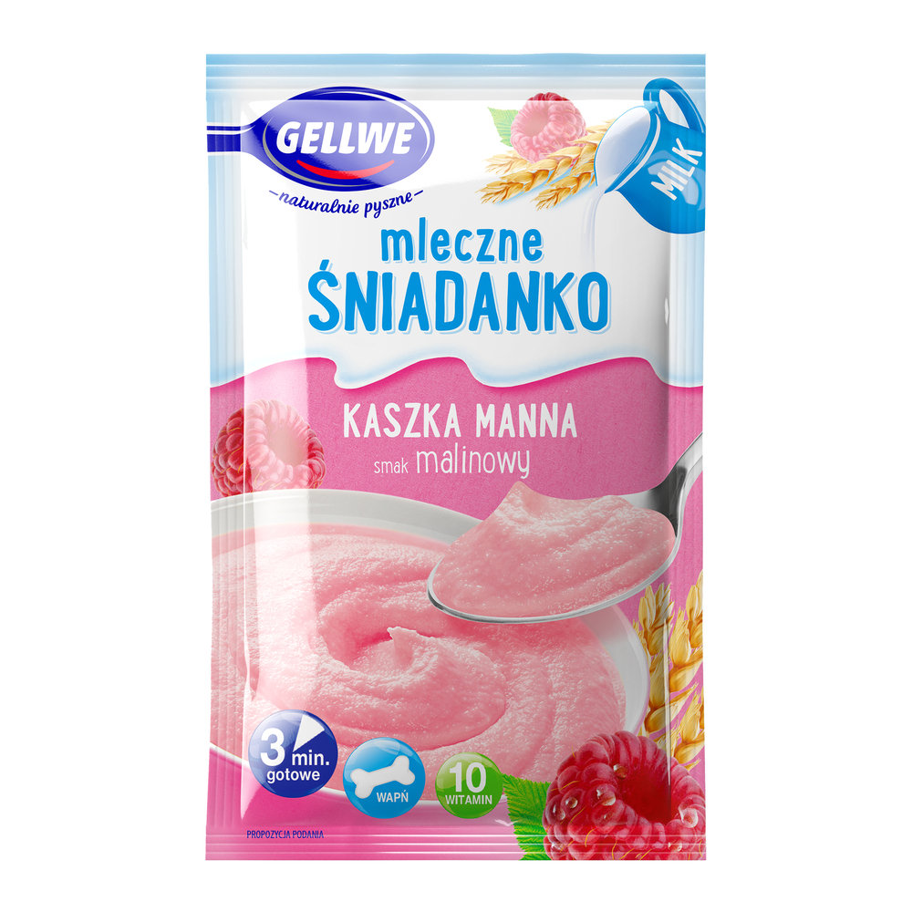 Gellwe mleczne śniadanko kaszka manna malinowa 50g