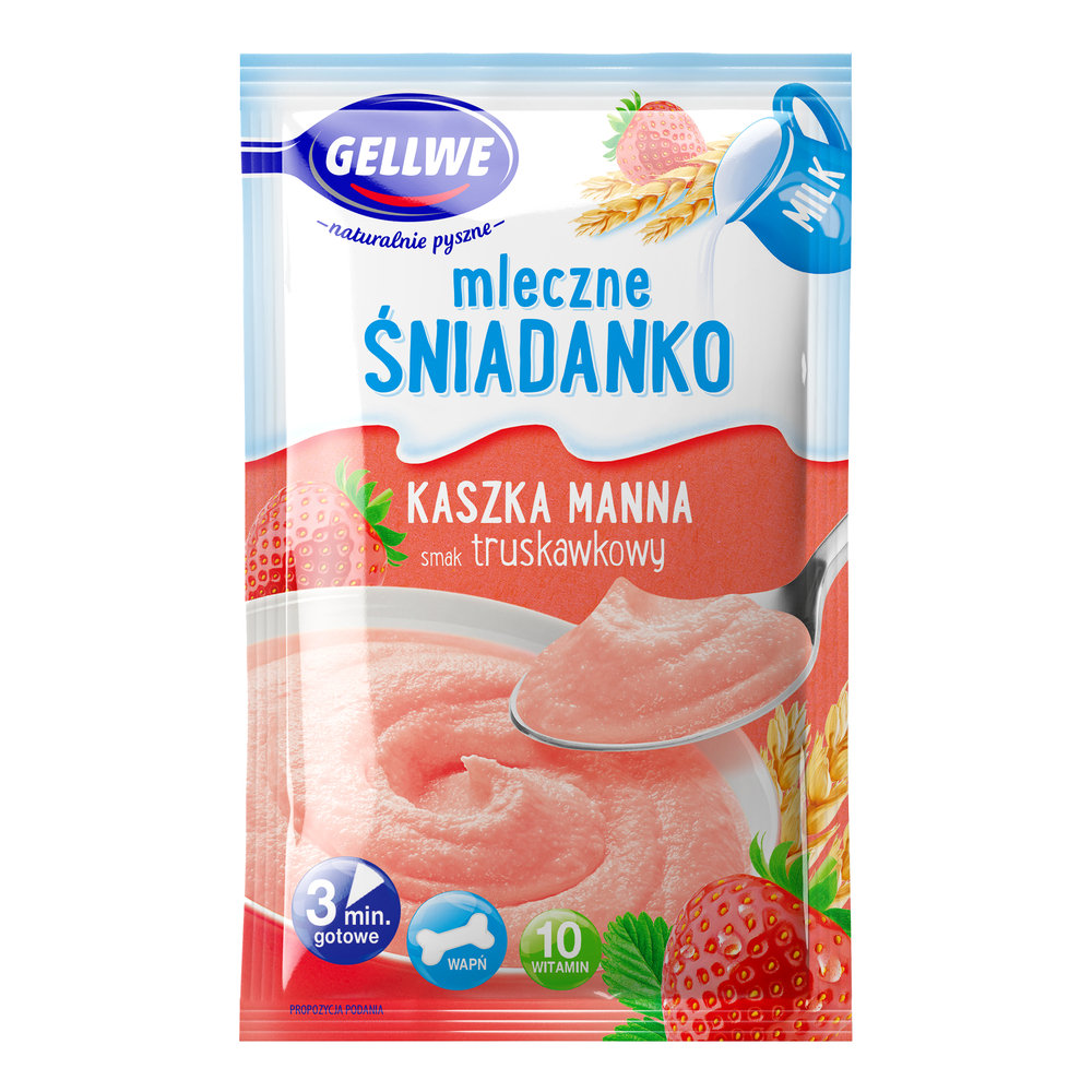 Gellwe mleczne śniadanko kaszka manna truskawka 50