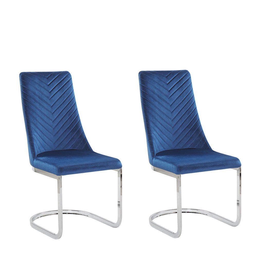 Beliani Zestaw 2 krzeseł do jadalni welurowy niebieski ALTOONA