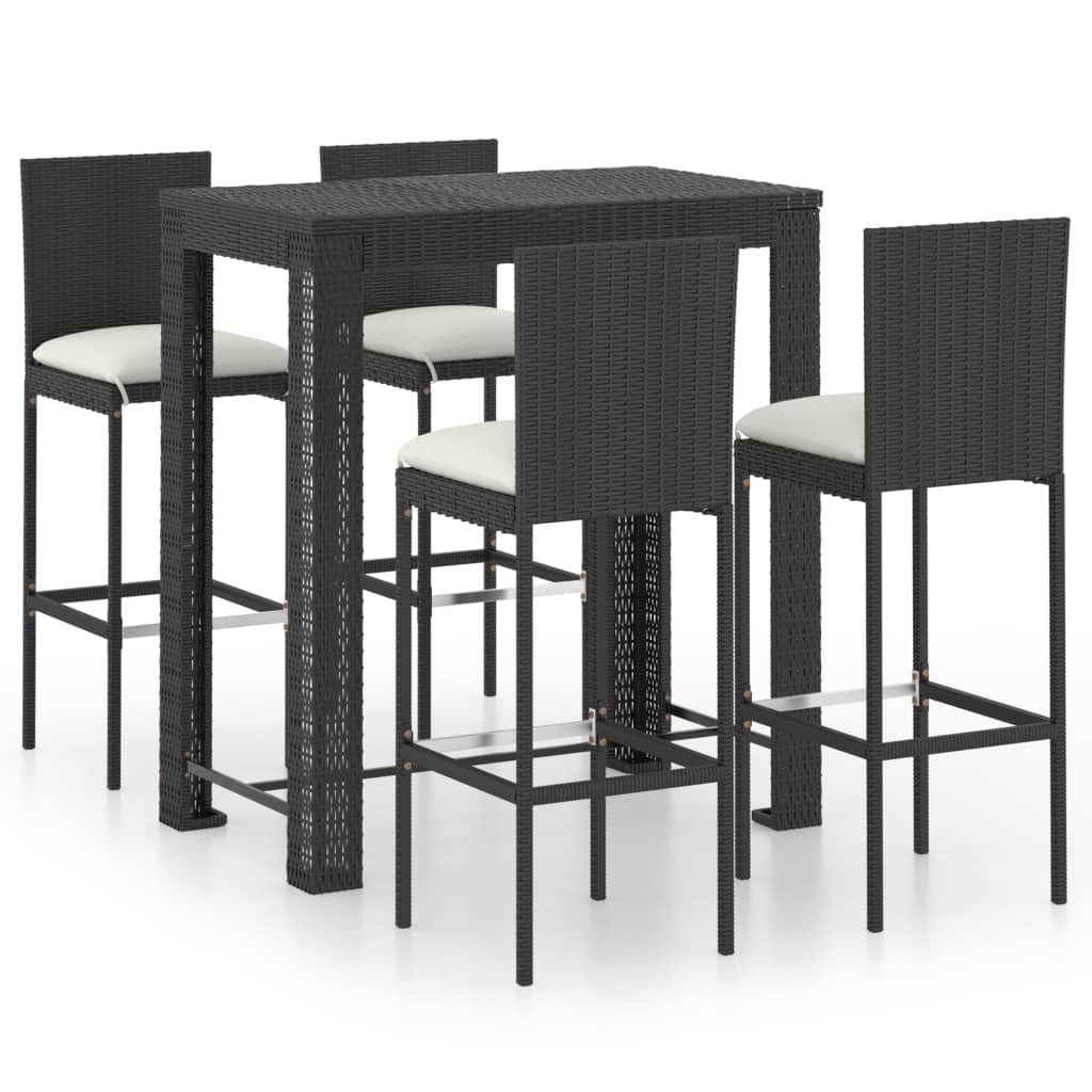 vidaXL 5-cz. zestaw mebli barowych z poduszkami, rattan PE, czarny 3064796