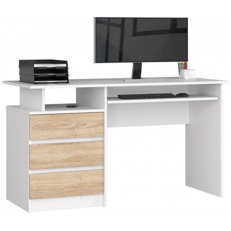 BIURKO CLP 135 cm BIAŁE / SONOMA WOLNOSTOJĄCE