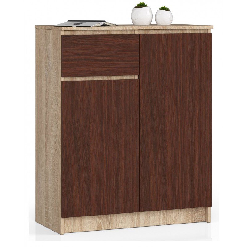 KOMODA K 80 cm 2 DRZWI 1 SZUFLADA SONOMA / WENGE