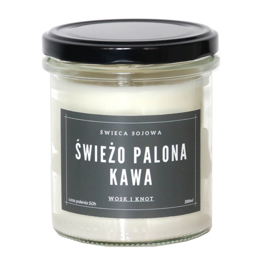 Świeca sojowa ŚWIEŻO PALONA KAWA - aromatyczna ręcznie robiona naturalna świeca zapachowa w słoiczku 300ml