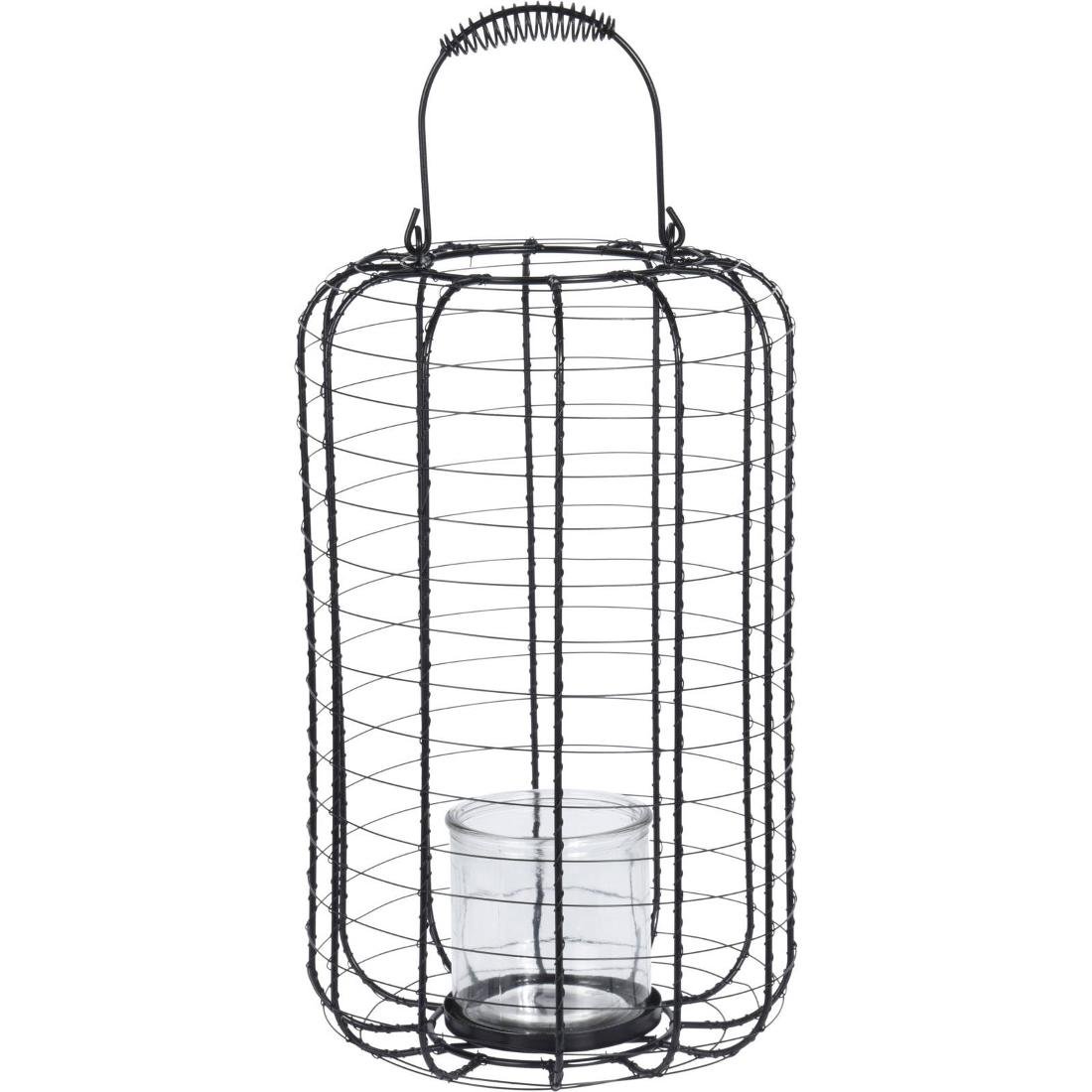 Lampion metalowy ze szklanym świecznikiem 23,5 cm czarny 138000510