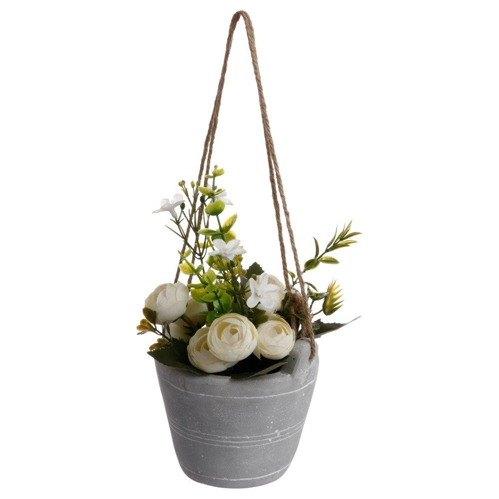Sztuczna roślina w doniczce, ROSES, kolor biały, 18 cm