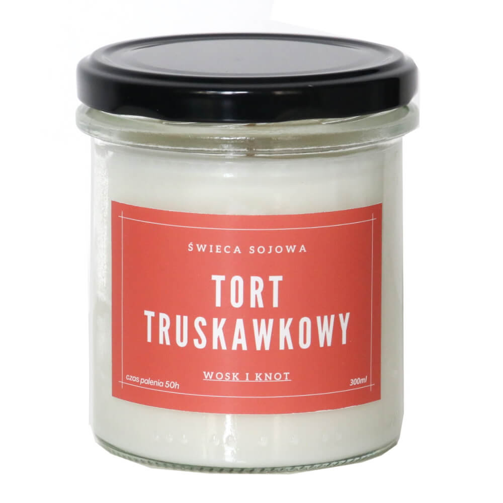 Świeca sojowa TORT TRUSKAWKOWY - aromatyczna ręcznie robiona naturalna świeca zapachowa w słoiczku 300ml
