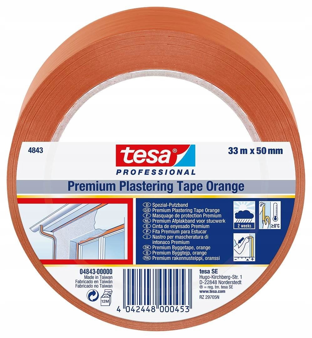 Tesa Taśma tynkarska profesjonalna PVC na zew bardzo mocna 33m 50mm pomarańczowa 04843-00008-00 04843-00008-00