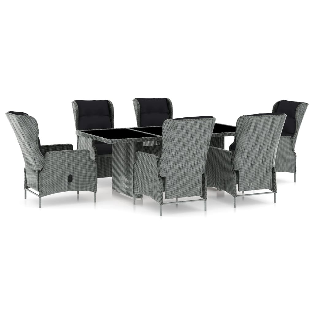 vidaXL 7-cz. zestaw mebli ogrodowych, poduszki, rattan PE, jasnoszary 3060140