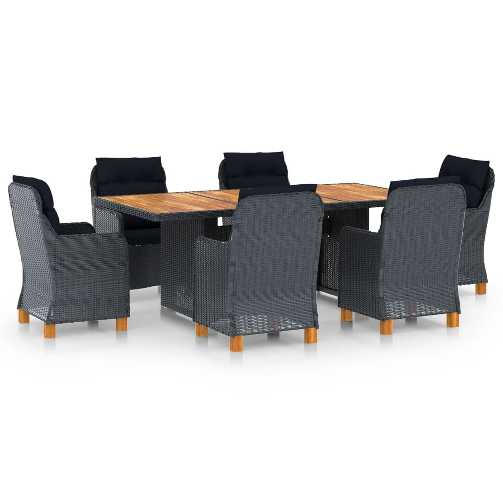 vidaXL 7-cz. zestaw mebli ogrodowych, poduszki, rattan PE, ciemnoszary 3060166