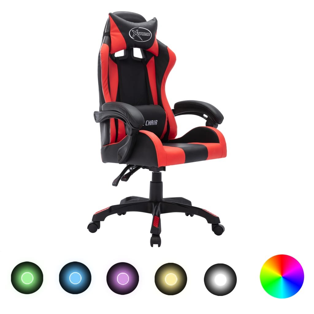 vidaXL Fotel dla gracza z RGB LED, czerwono-czarny, sztuczna skóra 287997