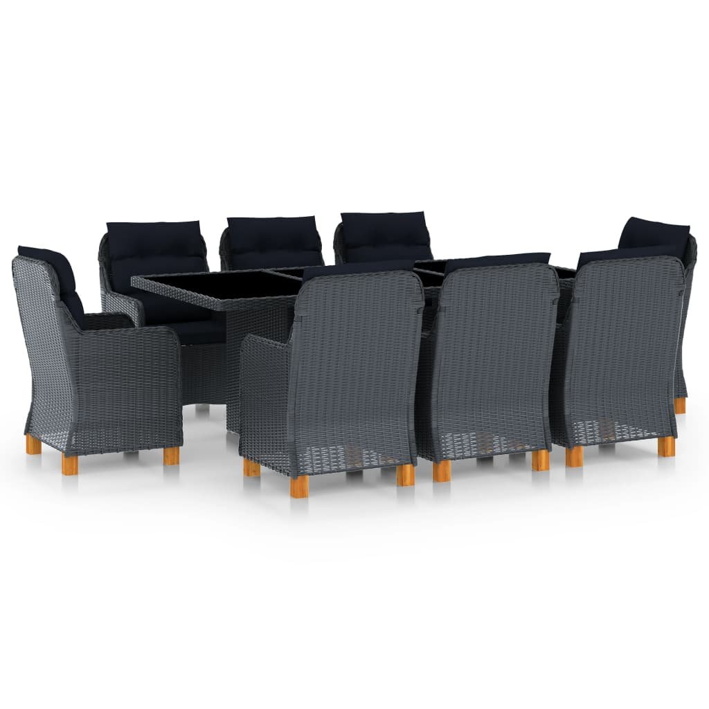 vidaXL 9-cz. zestaw mebli ogrodowych, poduszki, rattan PE, ciemnoszary 3060169