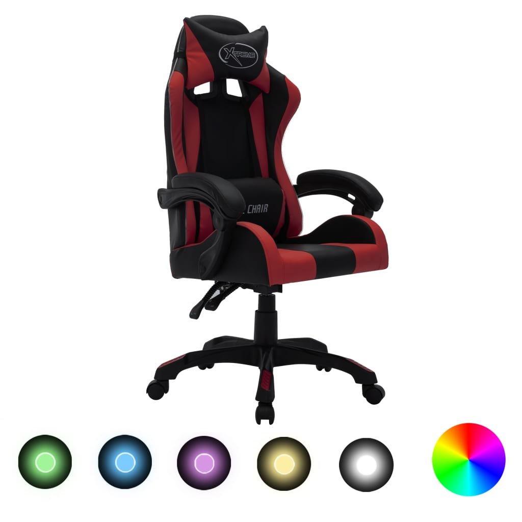 vidaXL Fotel dla gracza z RGB LED, kolor wina i czarny, sztuczna skóra 288003