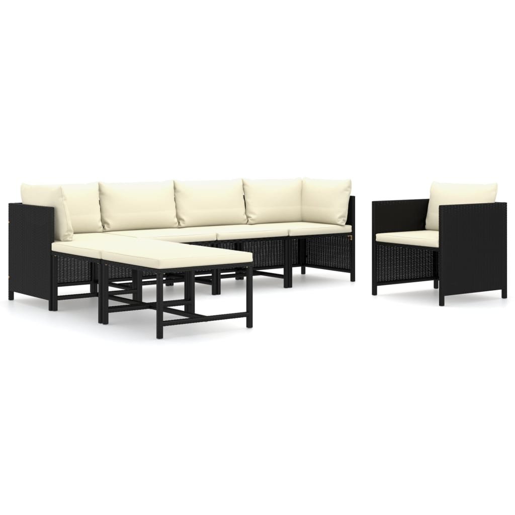 vidaXL 7-cz. zestaw wypoczynkowy do ogrodu, poduszki, rattan PE czarny 3059785