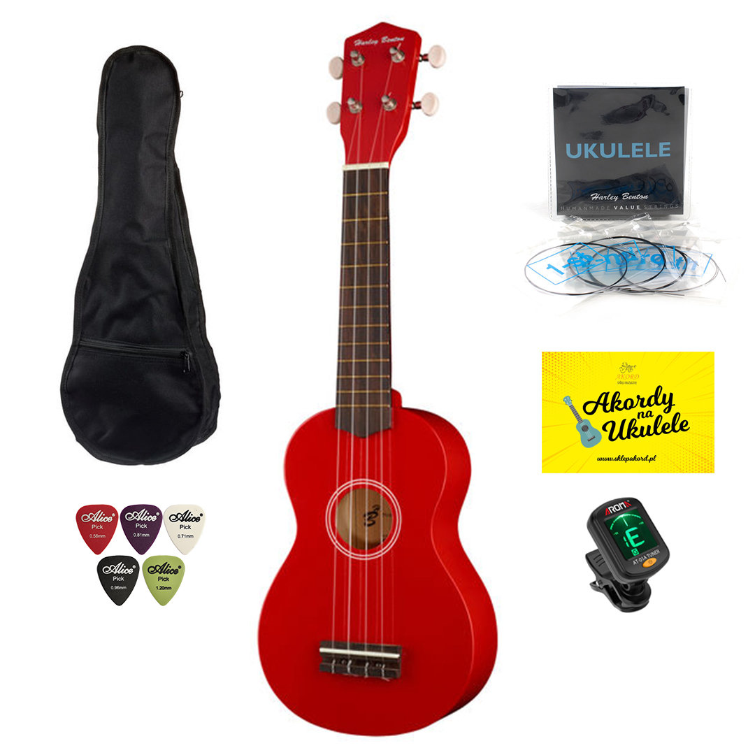 HARLEY BENTON Ukulele Red + zestaw akcesoriów