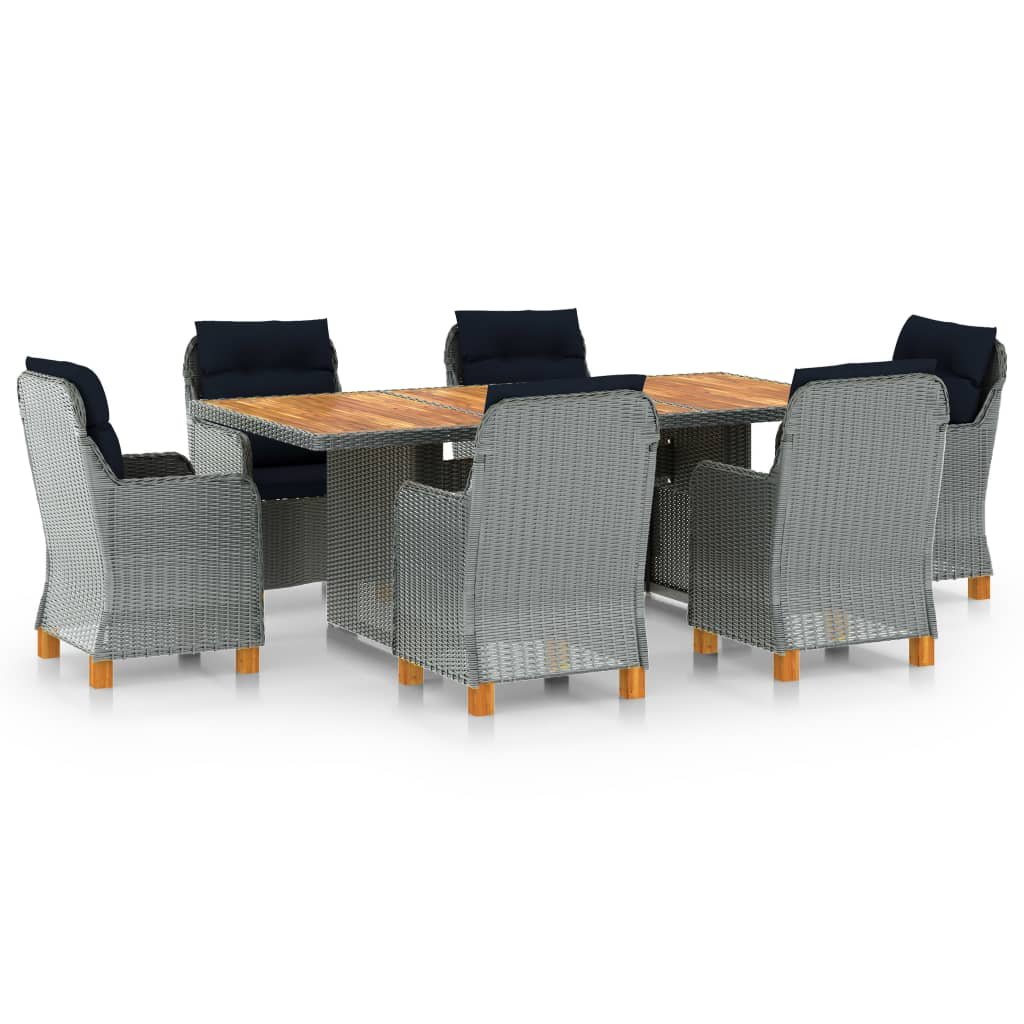 vidaXL 7-cz. zestaw mebli ogrodowych, poduszki, rattan PE, jasnoszary 3060174