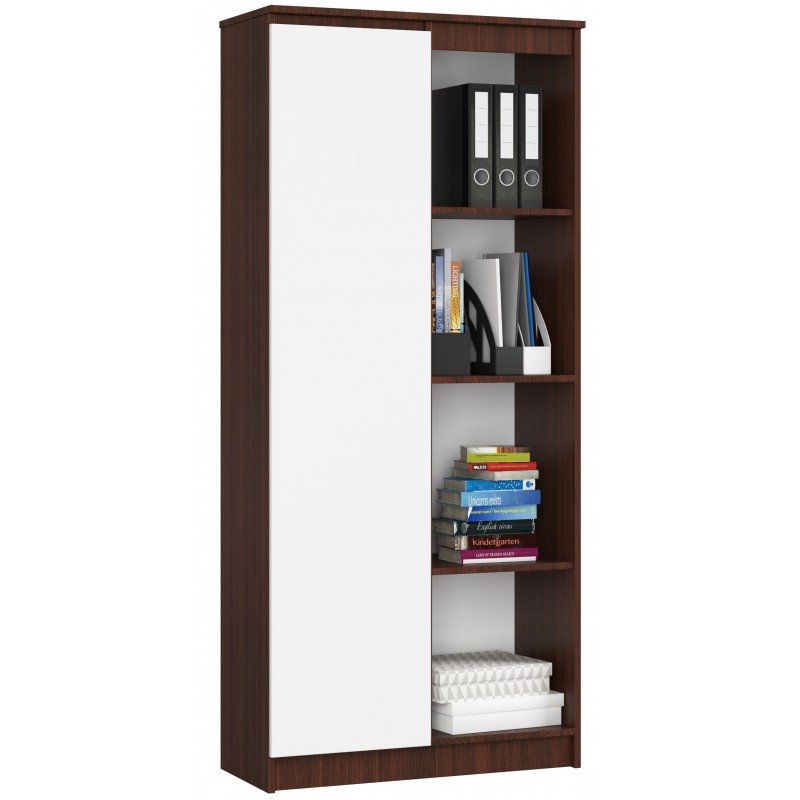 Regał AKORD R80 Wenge 80 cm - 1 drzwi, fronty kolor Biały, mat, 8 półek - 80x35x180 cm