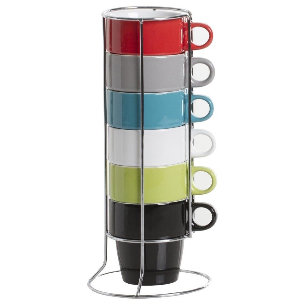 Emako Zestaw 6 kolorowych filiżanek do cappuccino + metalowy stojak B009FJJFHQ