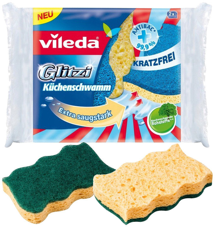 VILEDA ZMYWAK KUCHENNY Gąbka do naczyń GLITZI UNIVERSAL WISKOZOWY 2 SZT