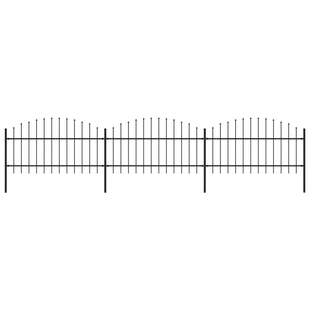 vidaxl Panele ogrodzeniowe z grotami, stal, (1-1,25) x 5,1 m, czarne