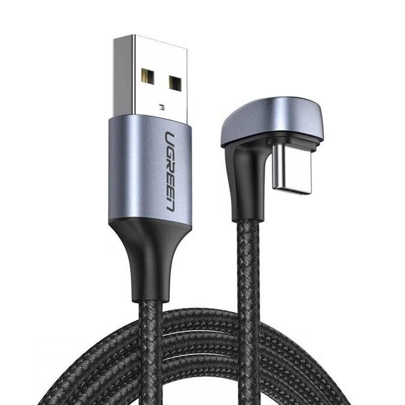 UGREEN nylonowy kątowy kabel przewód USB - USB Typ C 1 m 3 A 18 W Quick Charge AFC FCP dla graczy szary (70313) - 1 70313
