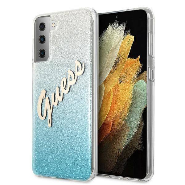 Guess Etui Glitter Gradient Script do Samsung Galaxy S21+ Niebieski | GUHCS21MPCUGLSBL