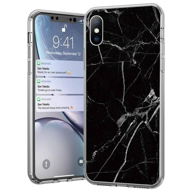 Wozinsky Marble żelowe etui pokrowiec marmur Xiaomi Redmi Note 9 Pro / Redmi Note 9S czarny - Czarny