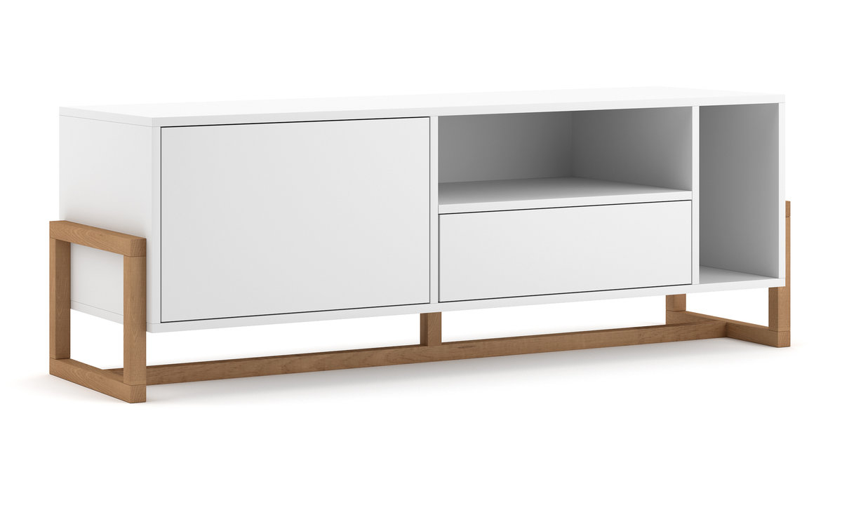 Vivaldi Szafka RTV OSLO 140 craft złoty/biały mat z szafkami i półką Vivaldi VIVRTVOSLO