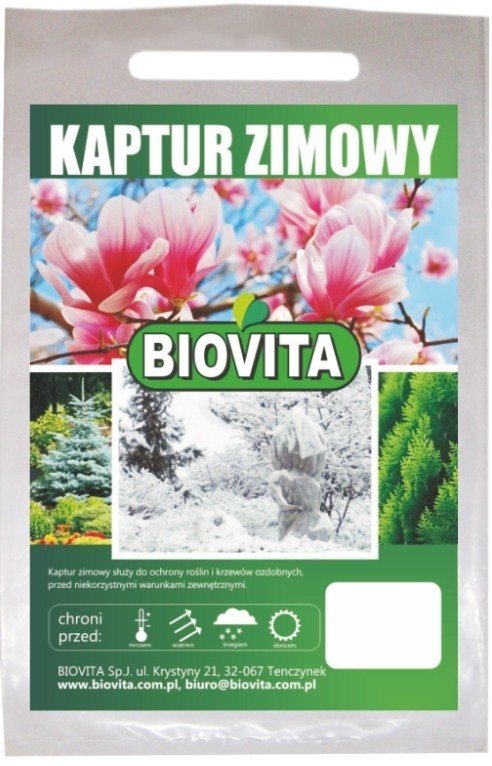 Trójkatny KAPTUR zimowy, wiązany z nadrukiem 70/80cm BIOVITA