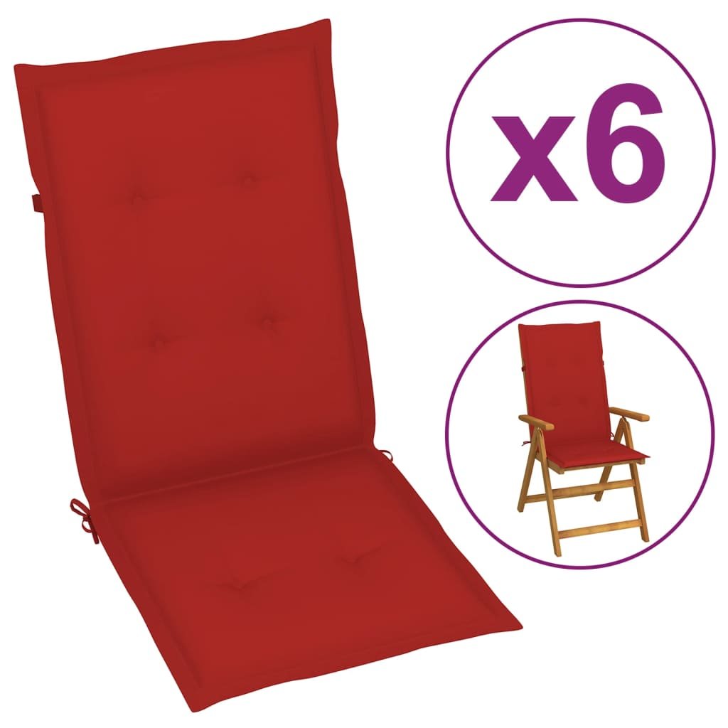 vidaXL Poduszki na krzesła ogrodowe 6 szt. czerwone 120x50x4 cm  314110