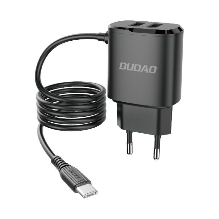 Dudao Dudao ładowarka sieciowa 2x USB z wbudowanym kablem USB Typ C czarny (A2ProT black) - Czarny USB Typ A (żeński) USB Typ C (męski) A2ProT black
