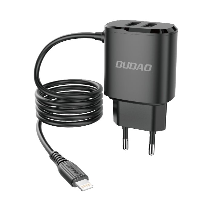 Zdjęcia - Ładowarka Dudao  sieciowa 2x USB z wbudowanym kablem Lightning 12 W czarny 