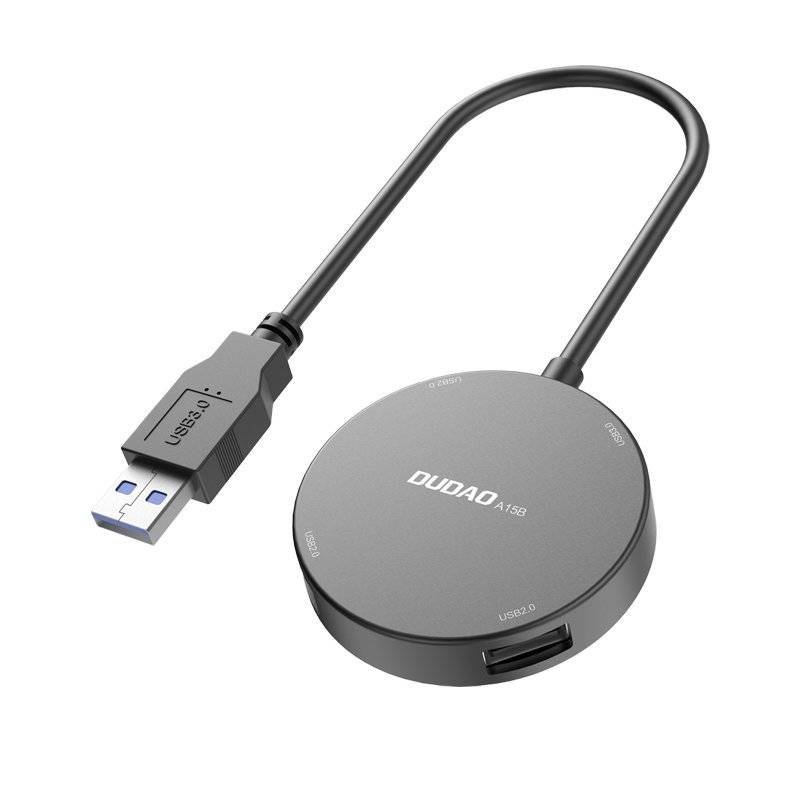 Dudao Dudao 4w1 rozdzielacz HUB USB - 1x USB 3.2 Gen 1 / 3x USB 2.0 adapter z kablem czarny (A15B) - USB Typ A (męski) USB Typ A (żeński) A15B