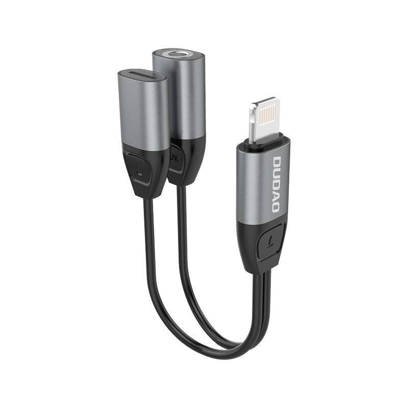 Dudao Dudao adapter słuchawkowy przejściówka ze złącza Lightning na Lightning + 3,5 mm mini jack do muzyki i ładowania szary (L17i+ gray) - Lightning (męski) Lightning (żeński) L7i+ gray