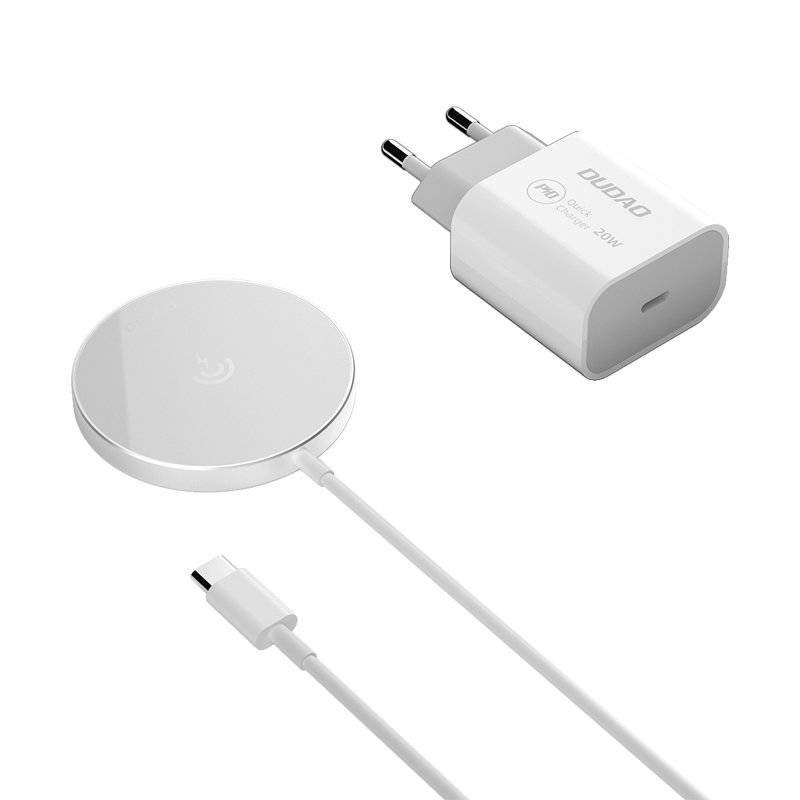 Dudao Dudao zestaw magnetyczna ładowarka bezprzewodowa Qi 15 W i ładowarka sieciowa 20 W (kompatybilna z MagSafe) biały (A12XS) A12XS